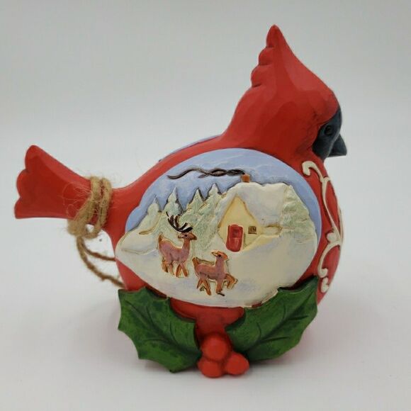 Jim Shore Cardinal Christmas Figure Winters Joy Rustic Folk Art Carved Red Bird - Picture 7 of 16